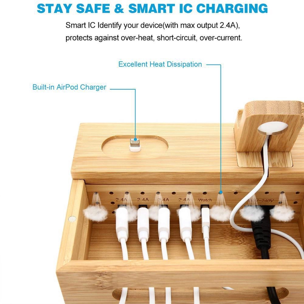 Bamboo Charging Station For Multi Device 2
