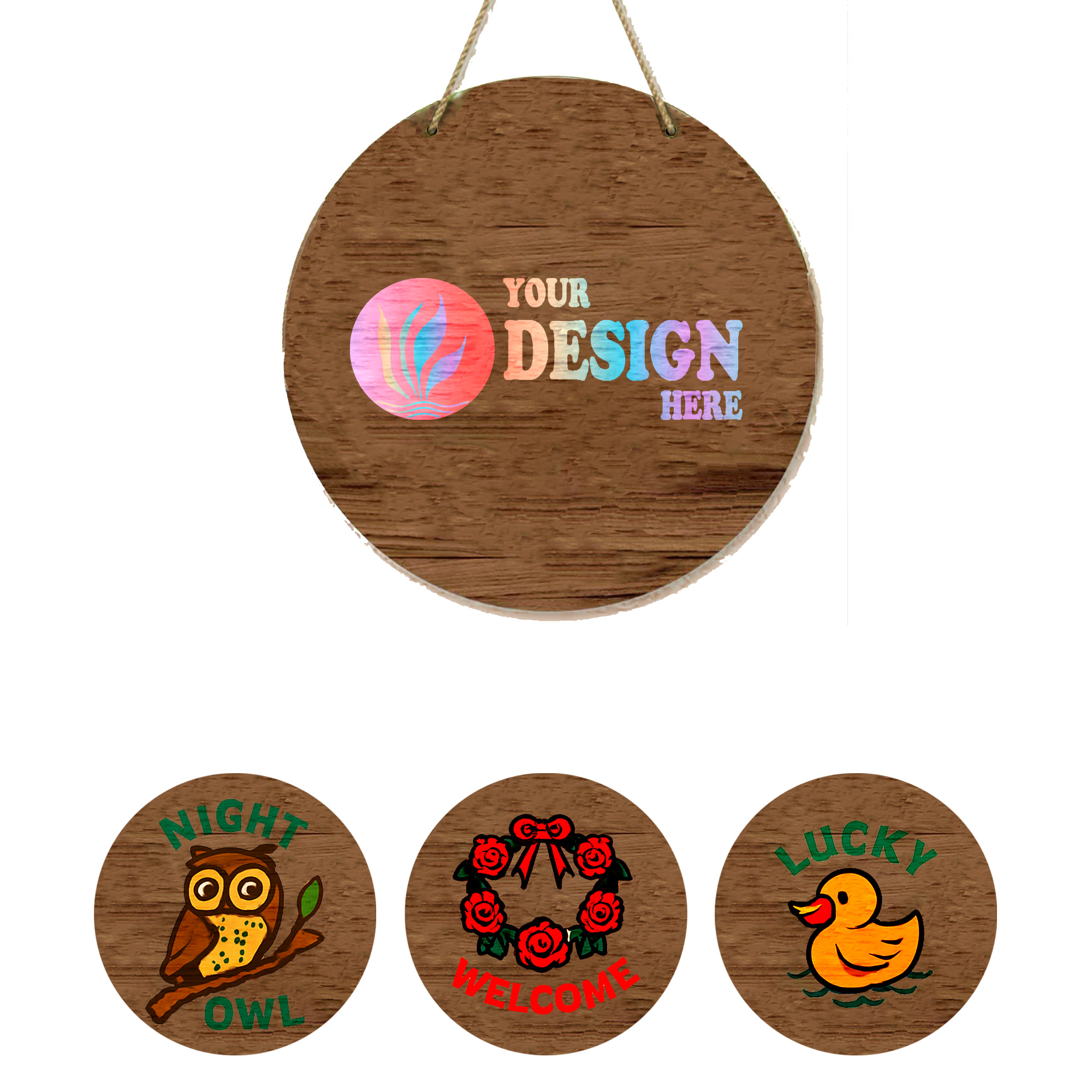 Round Decorative Painting Wood Doorplate 2