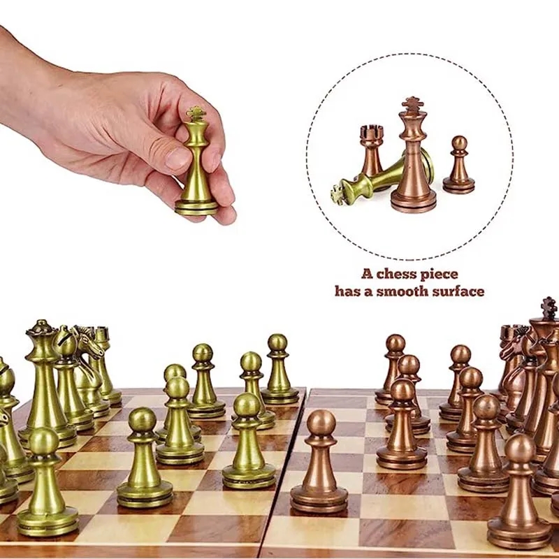 Folding retro metal chess set 3