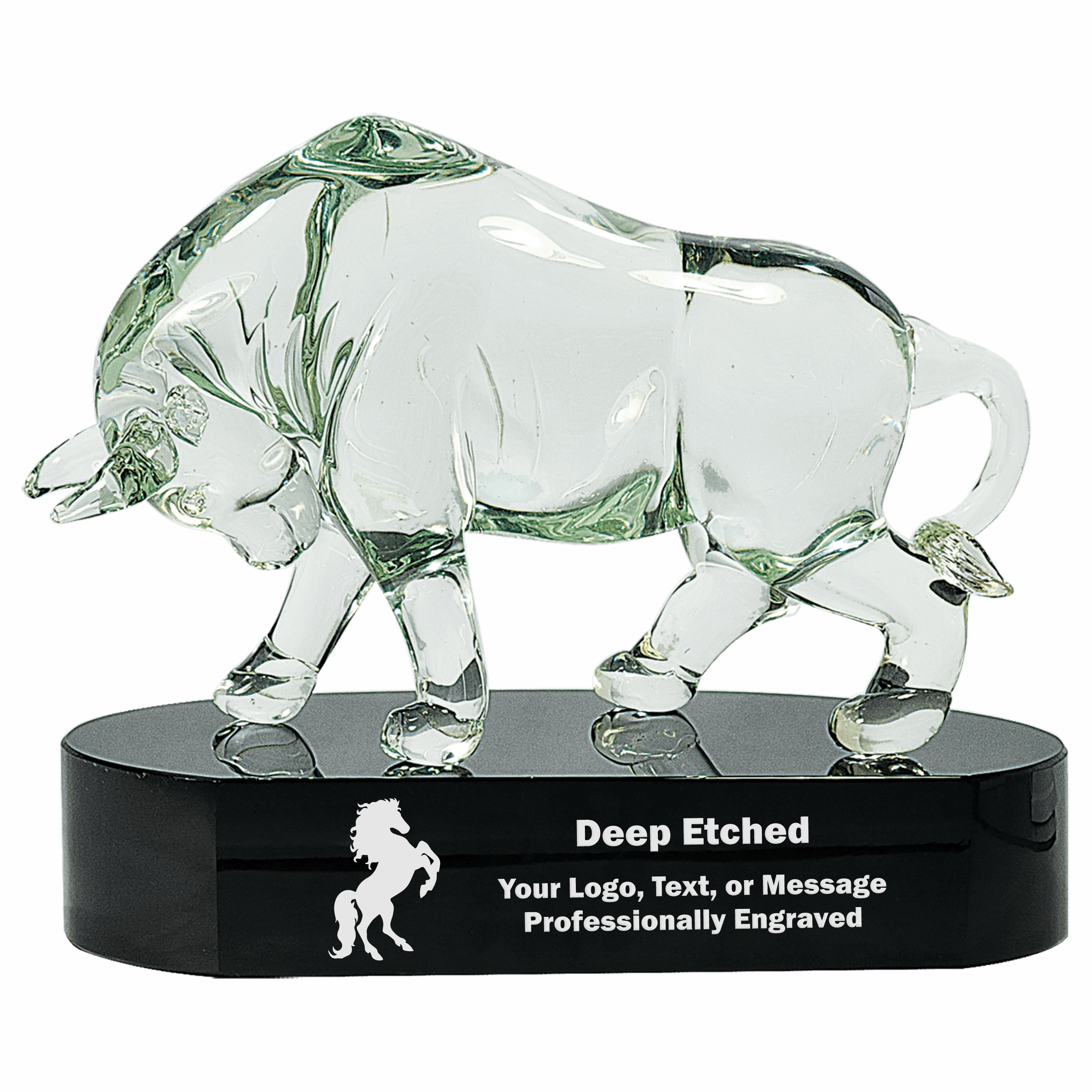 7 1/2" Clear Art Glass Bull Award 2