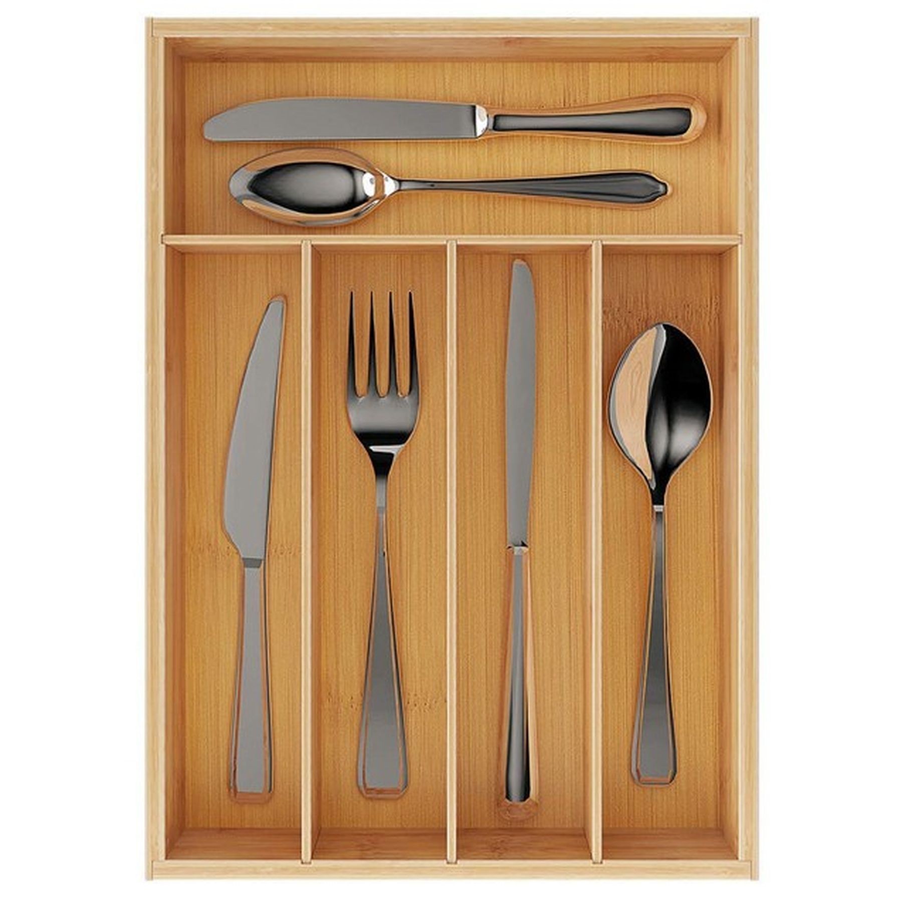 Bamboo Drawer Kitchen Organizer Silverware Holder 9