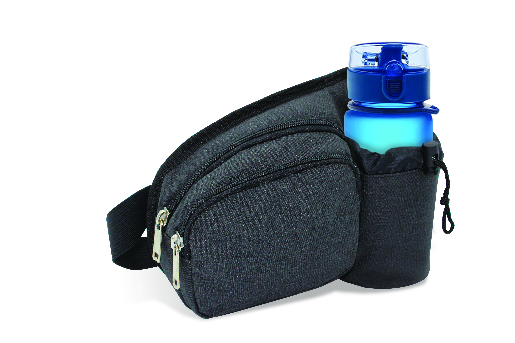 Heathered Two-Zipper Fanny Pack W/ Bottle Holder 1