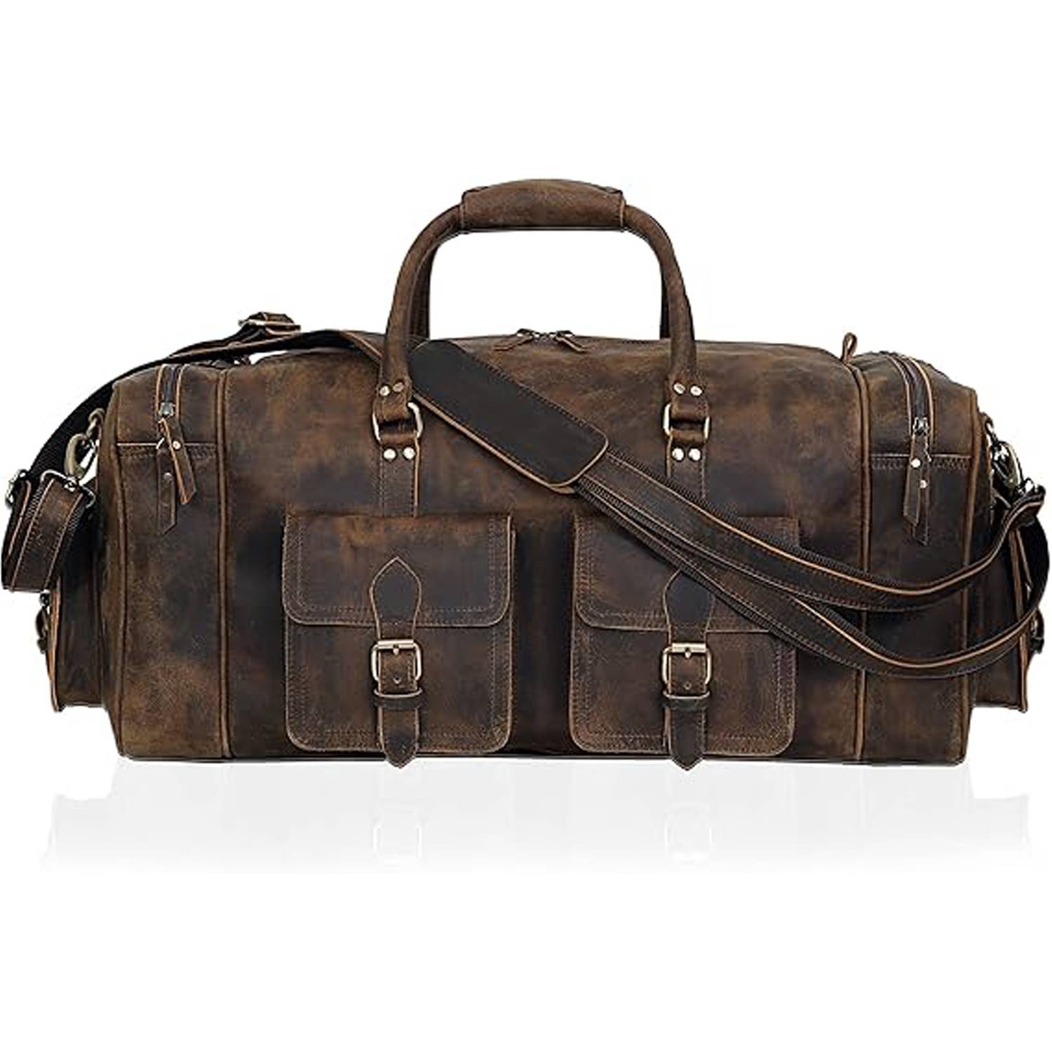 50L Large Capacity Genuine Leather Travel Duffle Bag 5