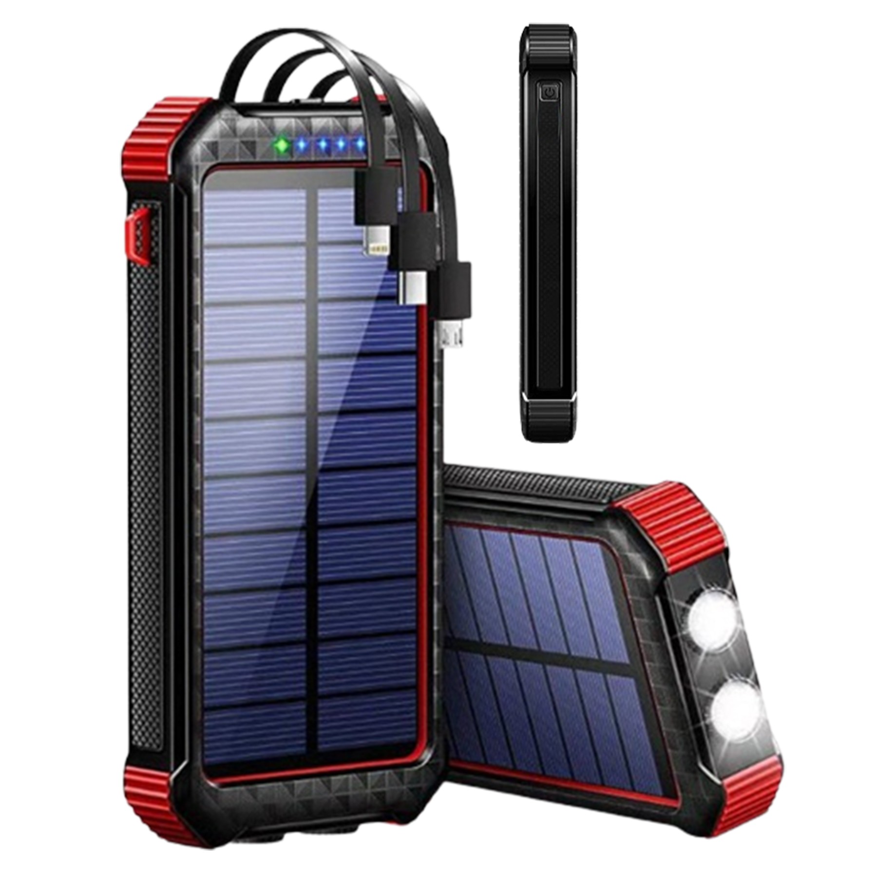 20000Mah Solar Power Bank Flashlight W/ Built-In Cables 3