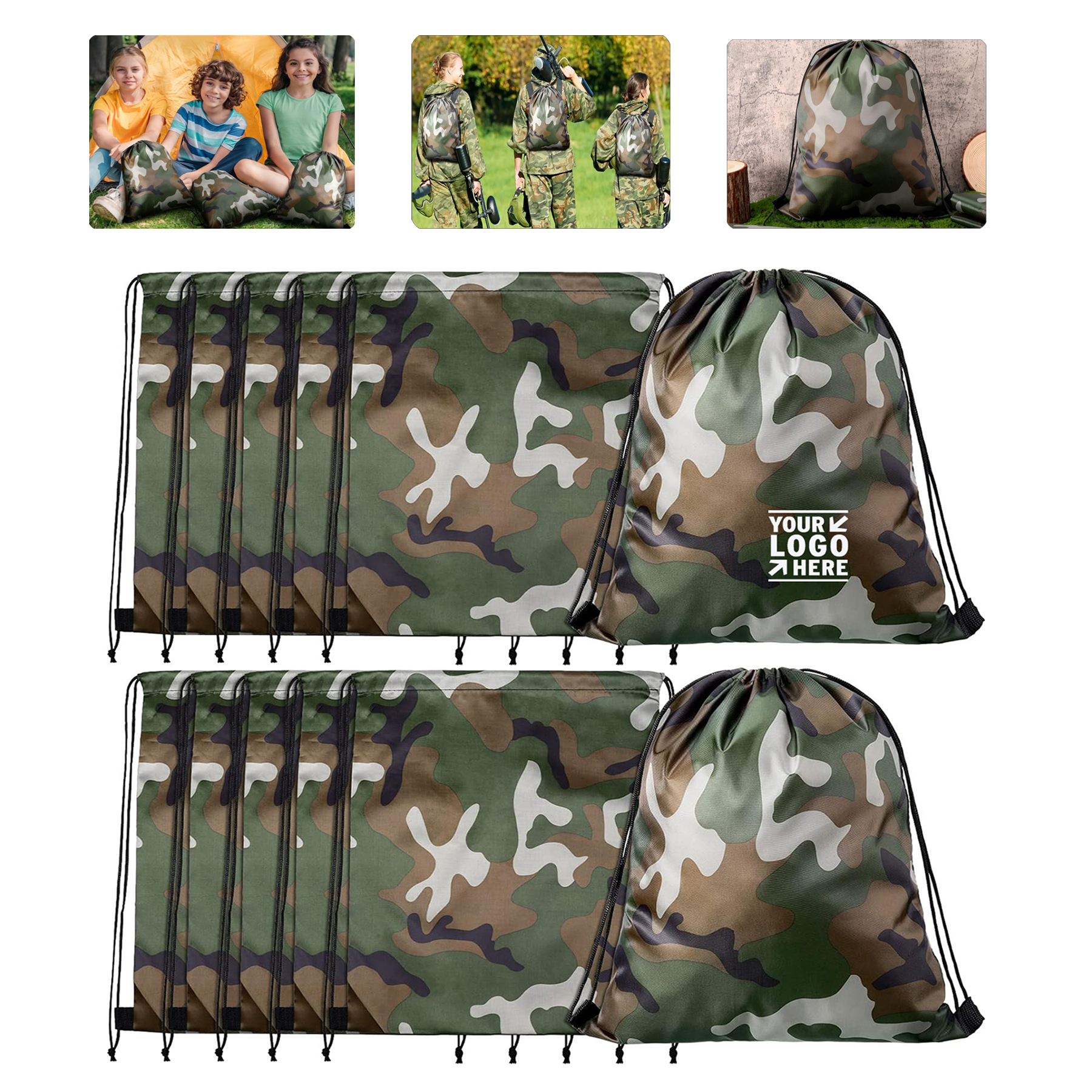 Army Travel Camo Drawstring Backpack Waterproof Camouflage String Bag 