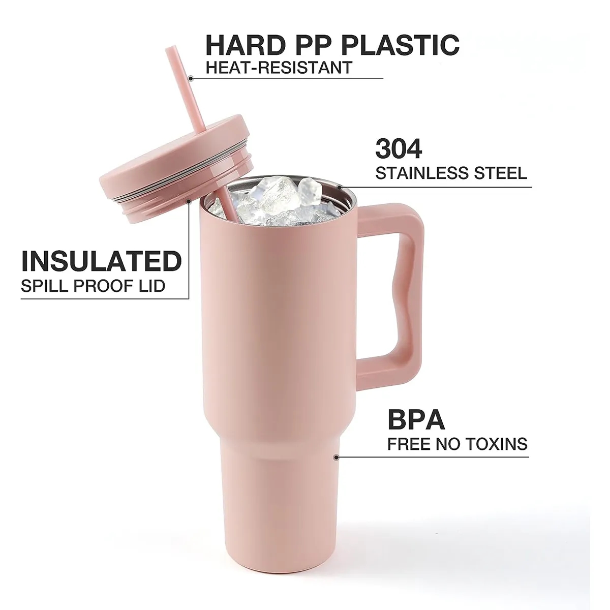 40 oz. Stainless Steel Tumbler with Handle and Straw Lid 3