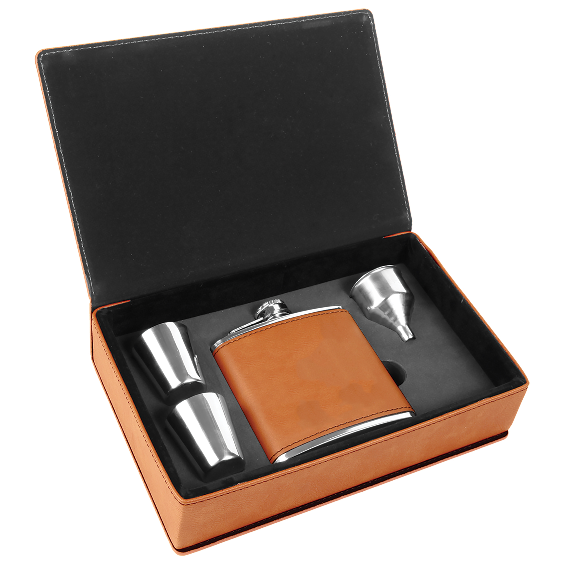 Stainless Steel Rawhide Leatherette Flask Gift Set 5