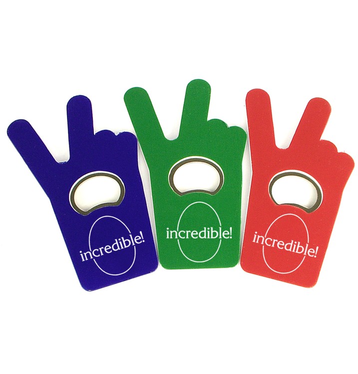 Jumbo size V sign / finger bottle shape magnetic bottle opener