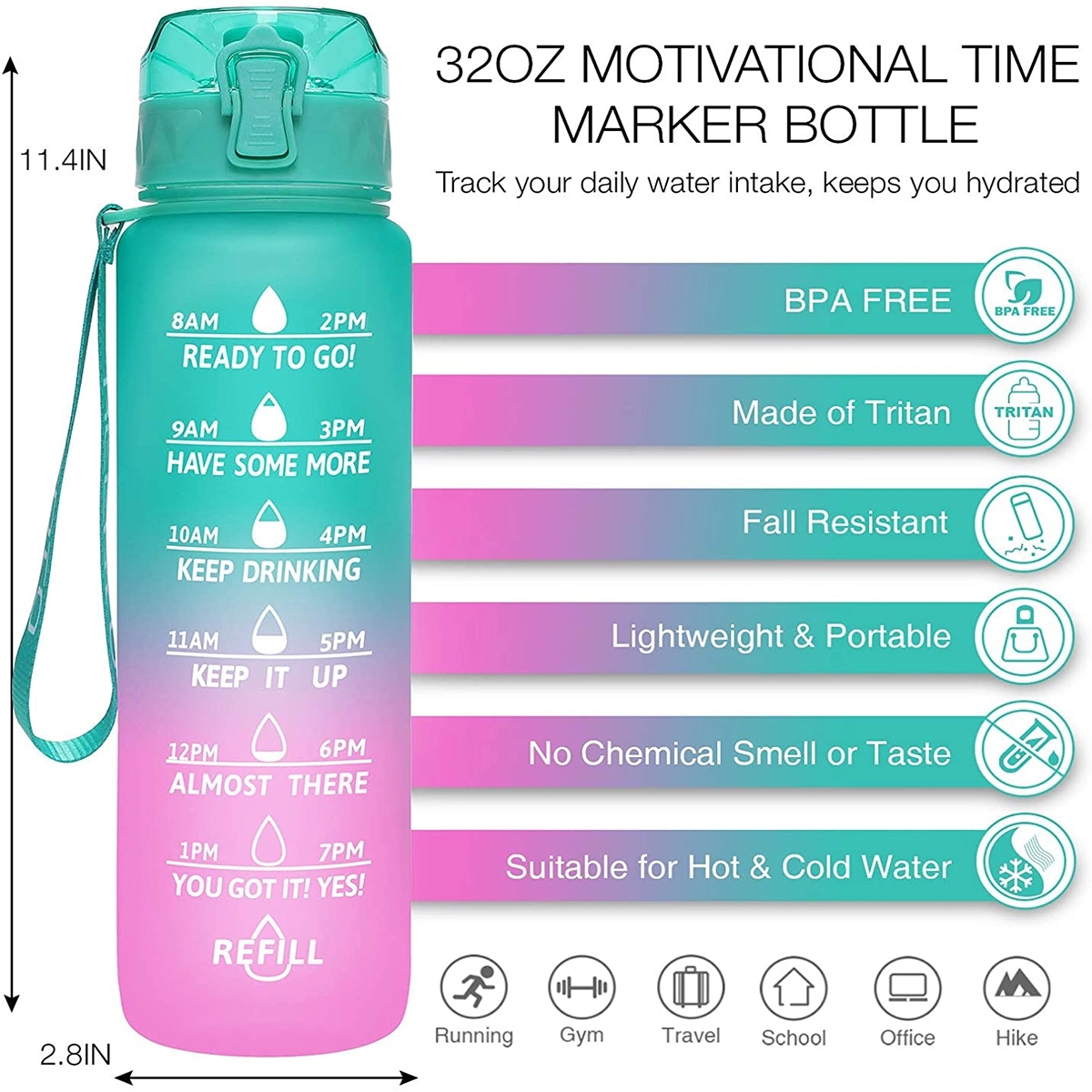Motivational Water Mugs with Time Marker 3