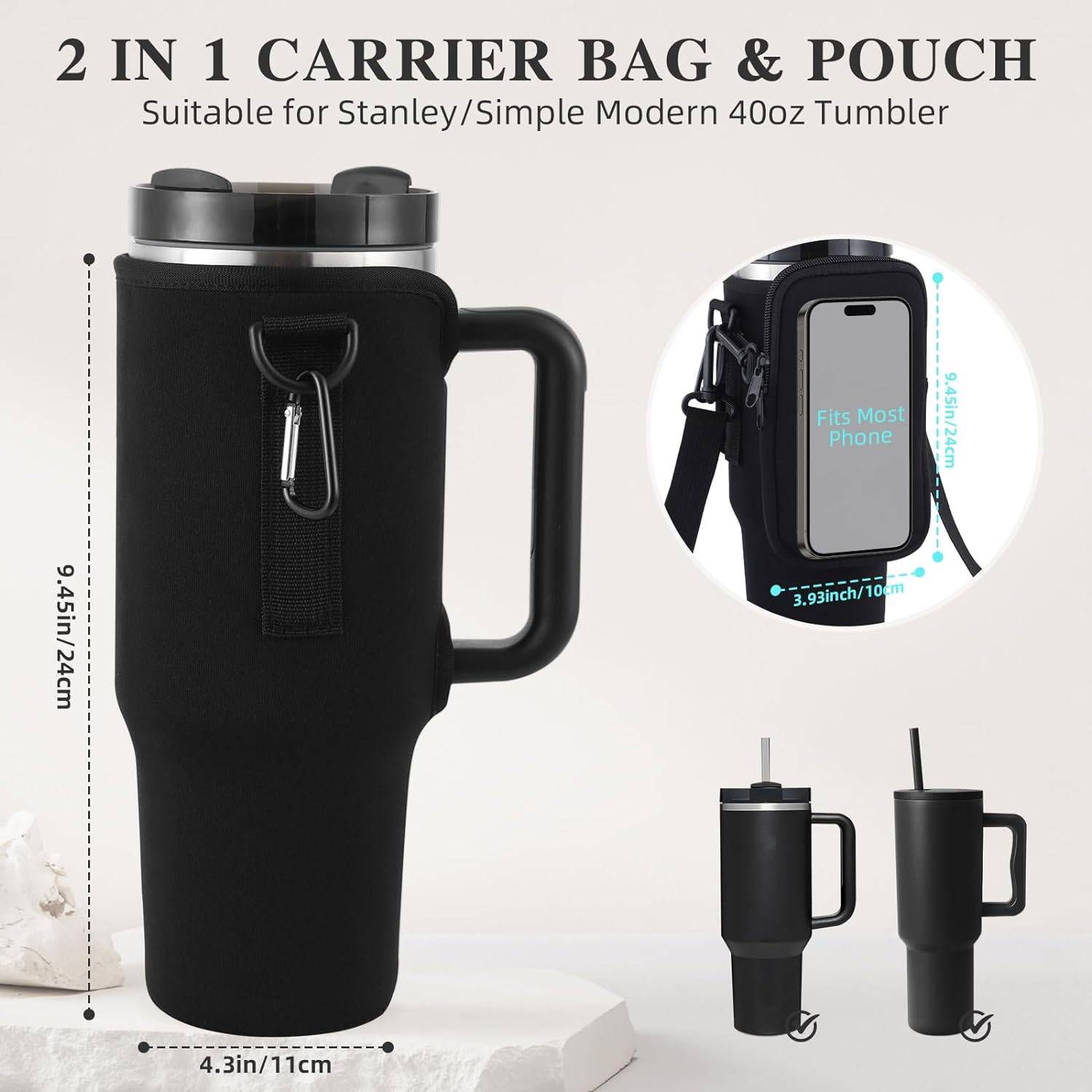 40oz Water Bottle Carrier Bag W/ Phone Pouch 3