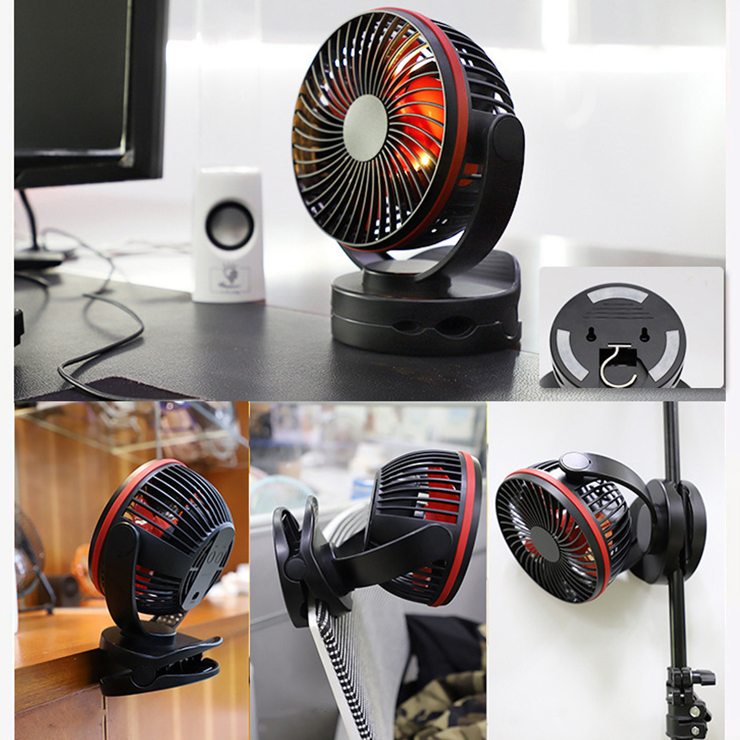 Rechargeable Camping Lantern Clip-On Fan with Hanging Hook 4