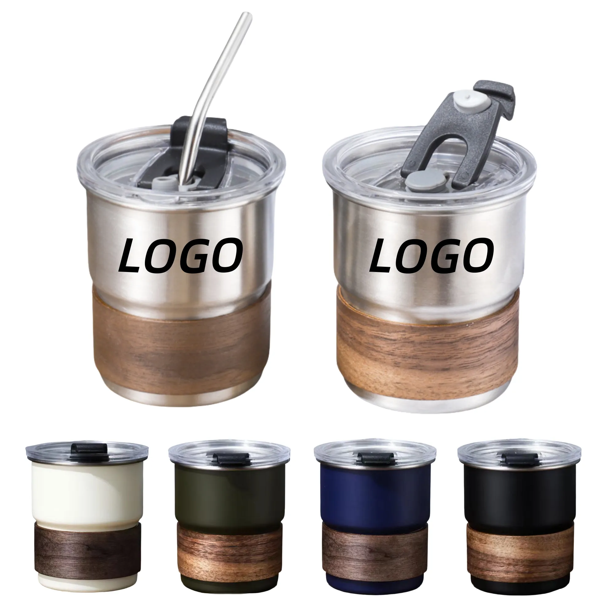 304 Stainless Steel Coffee Cup With Wooden Cup Sleeve 2