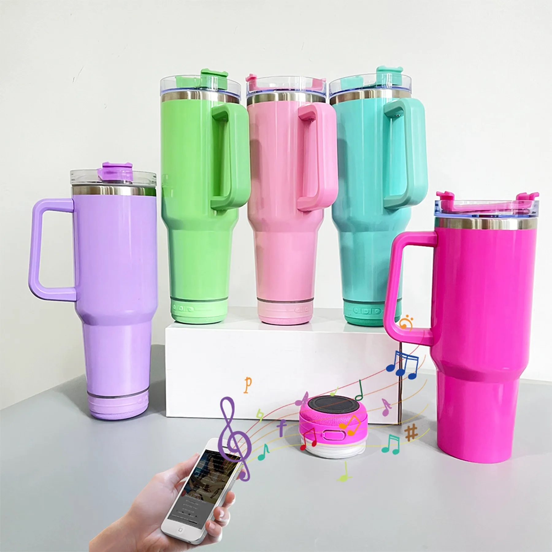 40 Oz. Double Wall Tumbler with Wireless Speaker and Handle 7