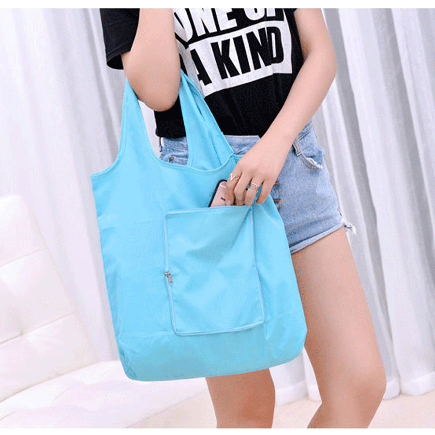 Large Reusable Foldable Polyester Oxford shopping Tote Bag, custom tote bag with logo imprint 8