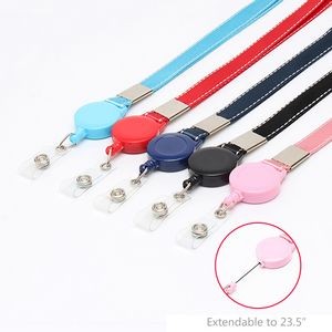 Retractable Lanyard 3 Pockets Dual Side PU Leather Card Holder 9