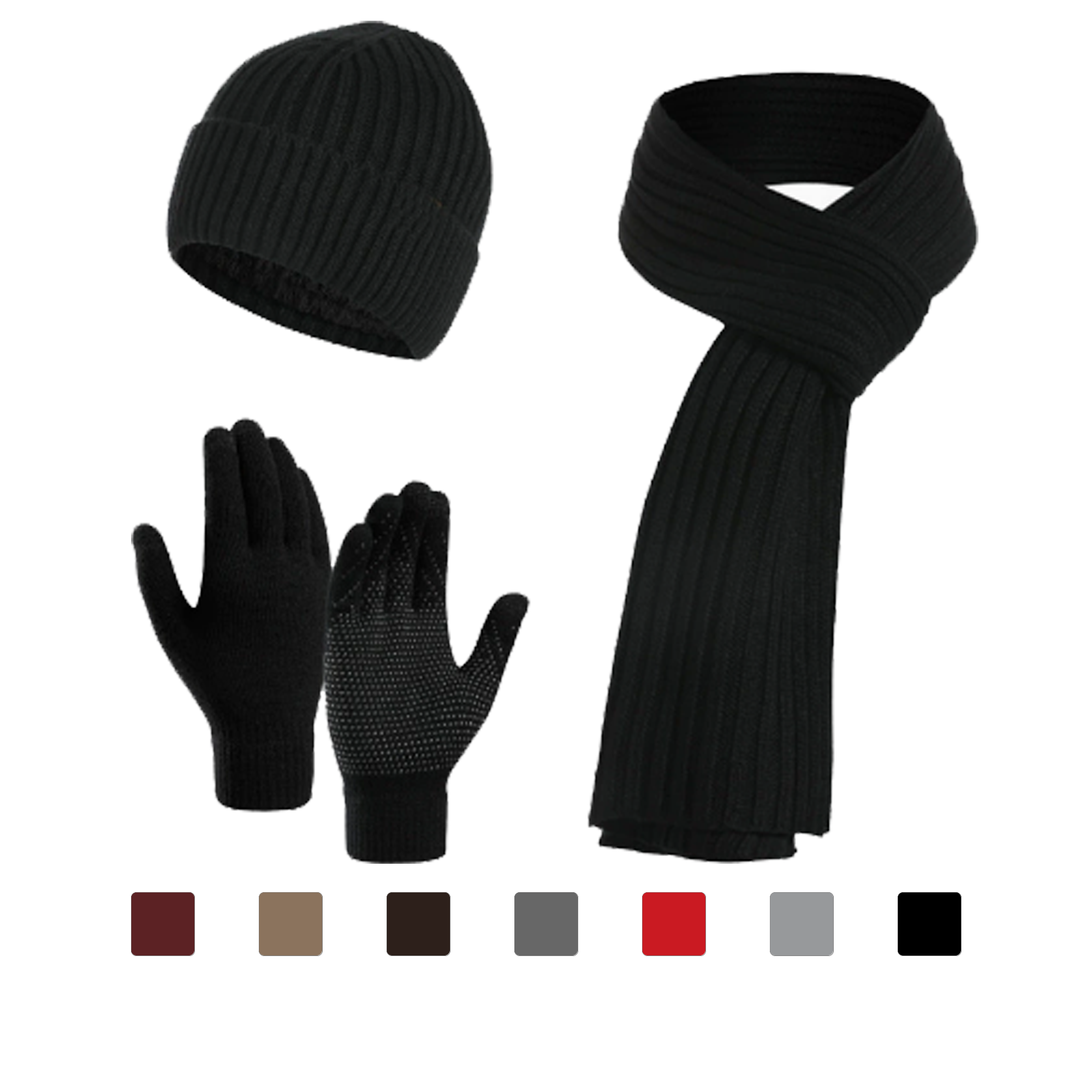 Knit Beanie Scarf and Gloves Winter Set 2
