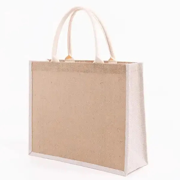 Two Tone Gusset Jute Tote Bag 6