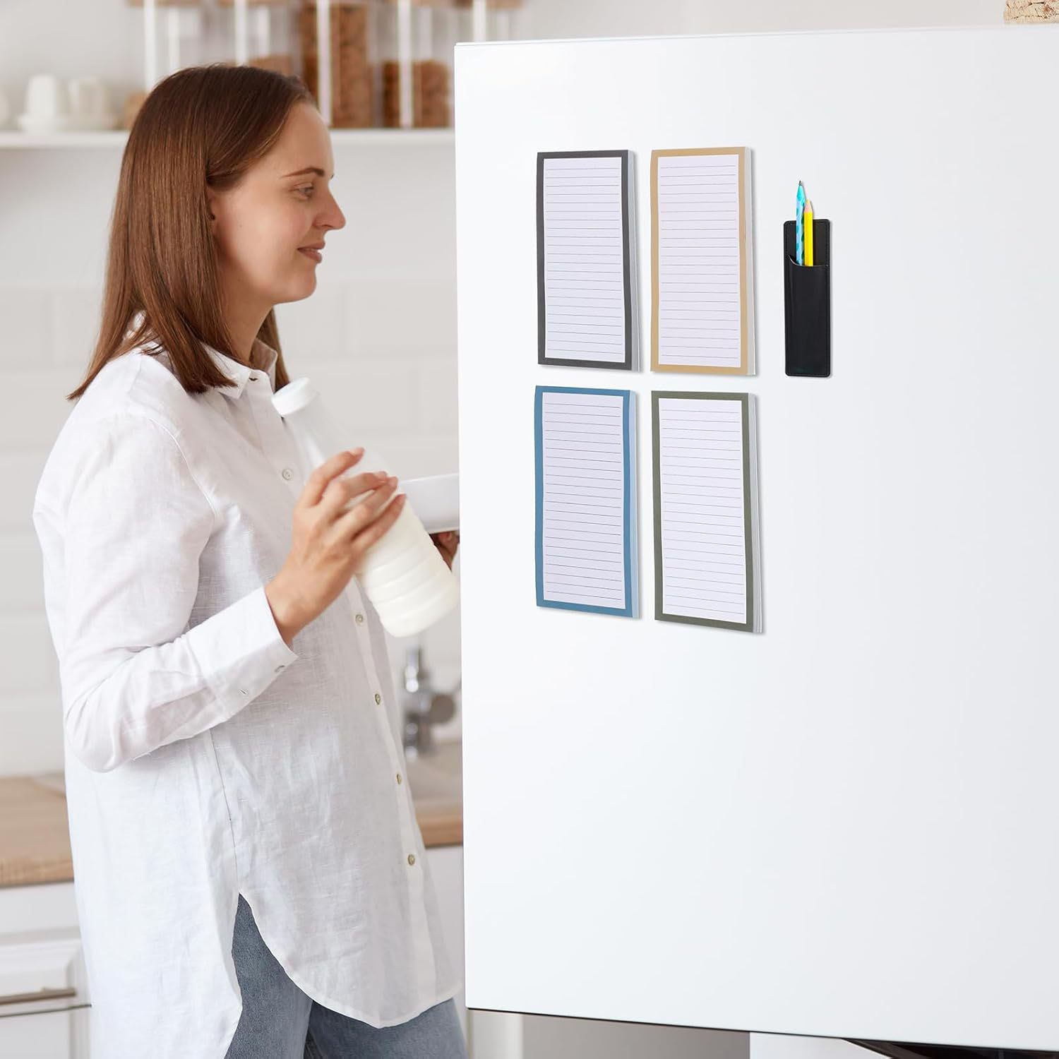 4 Pack Magnetic Fridge Notepad Set w/ Pen Holder 9