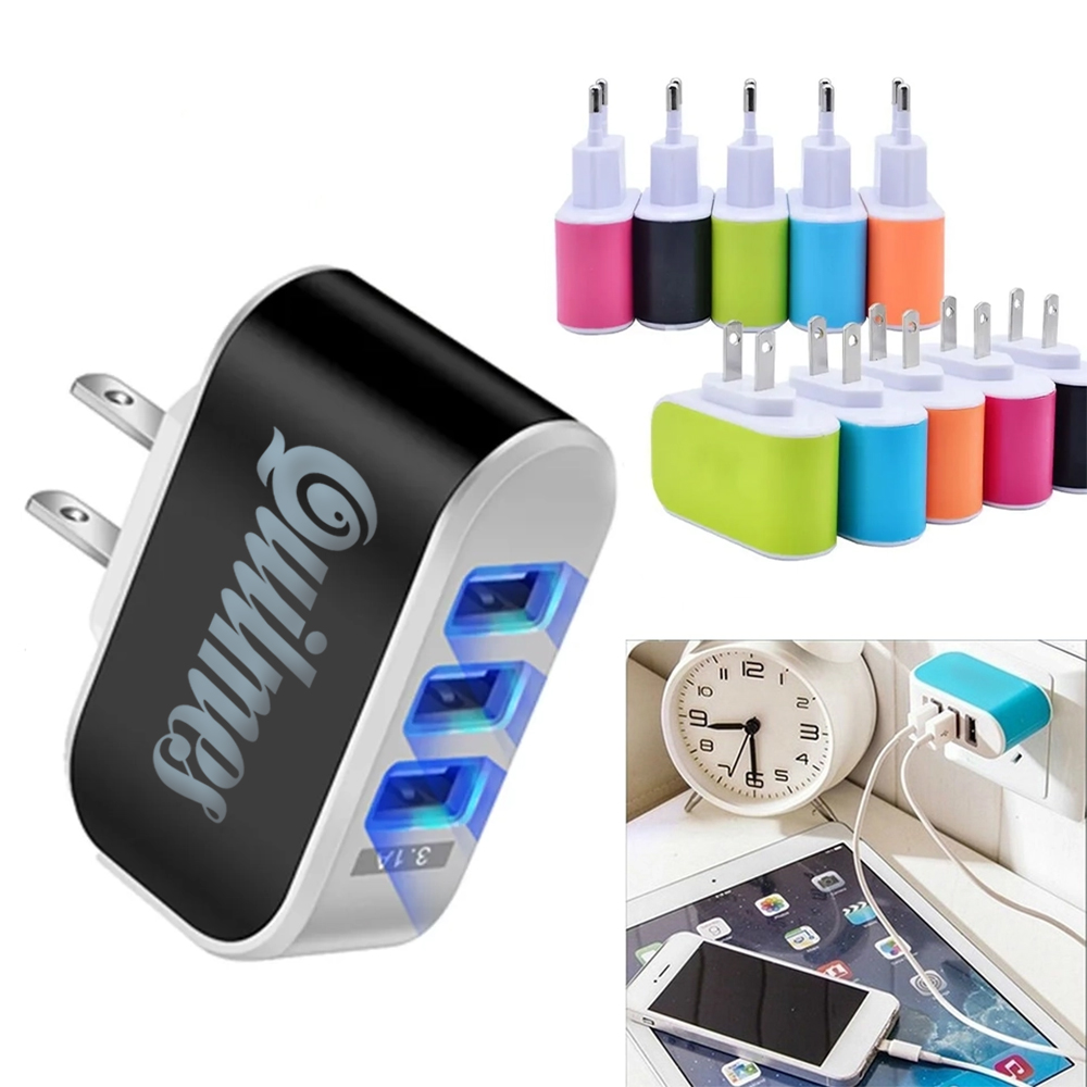 TriCharge ColorPop 3-Port USB Travel Charger 9