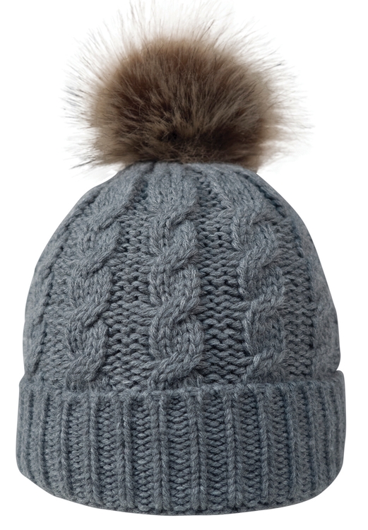 Cable Knit Beanie w/Faux Fur Pom 3