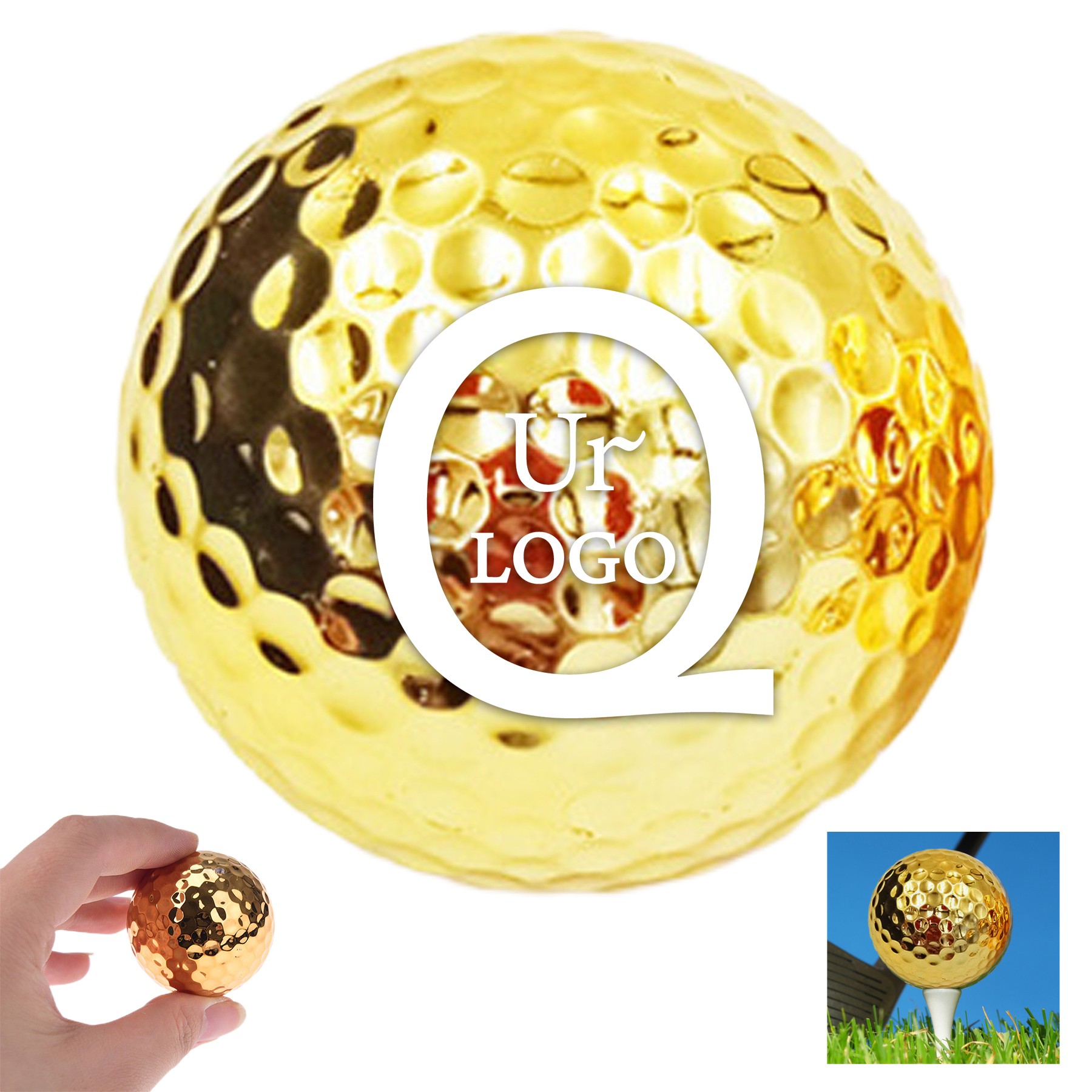 1.69 Inch Diameter Gold Plated Golf Ball