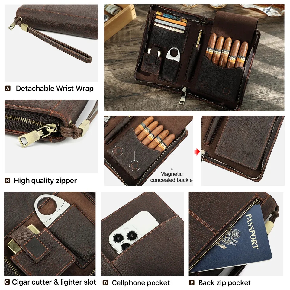 5-cigar Portable Genuine Leather Cigar Case 4
