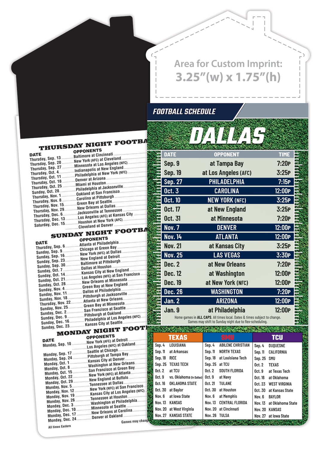 Magna-Card House Shape Magnet Football Schedules (3.5x9)