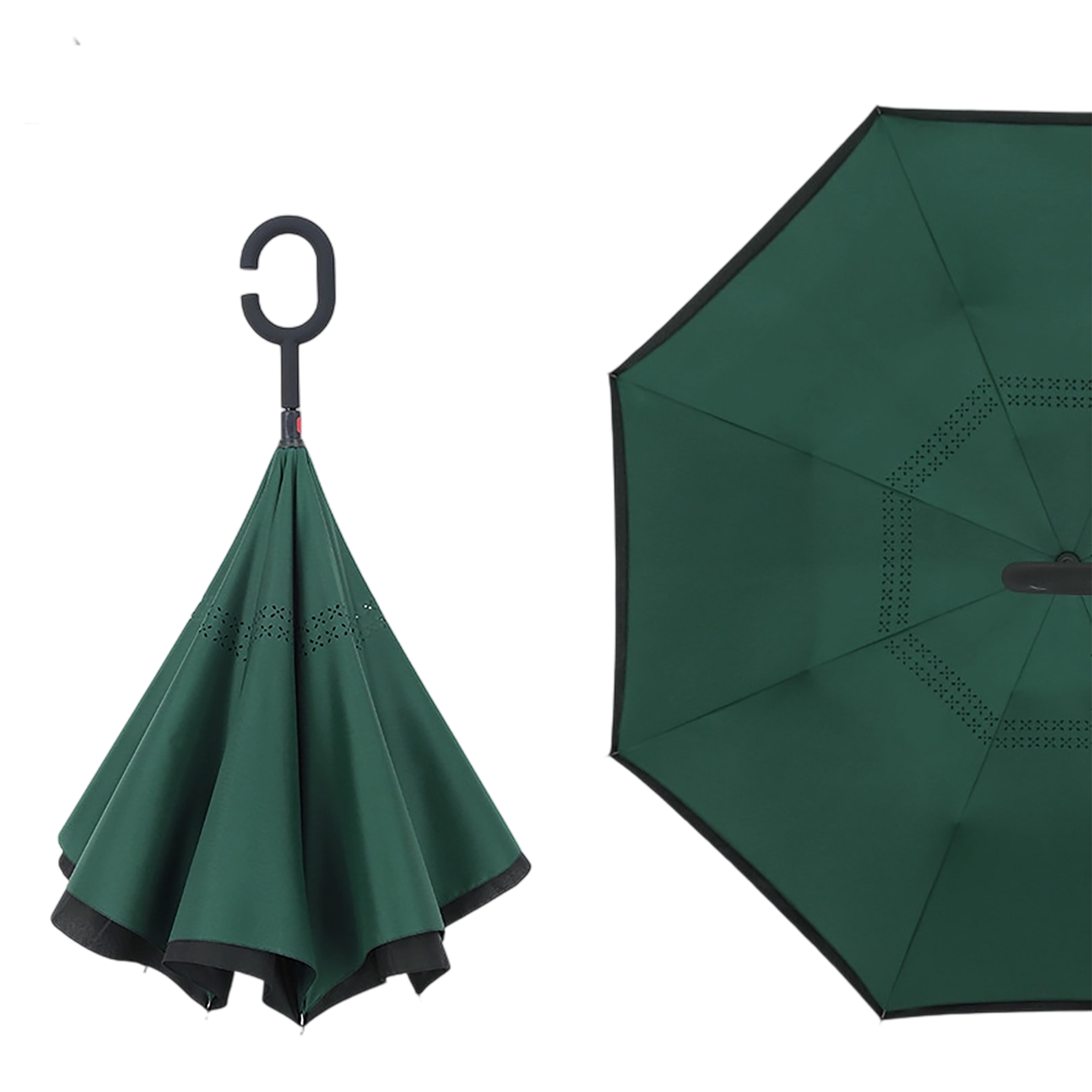 Double Layer Waterproof Reverse Folding Inverted Umbrella With Wrist Handle 42" X 31.5" 15