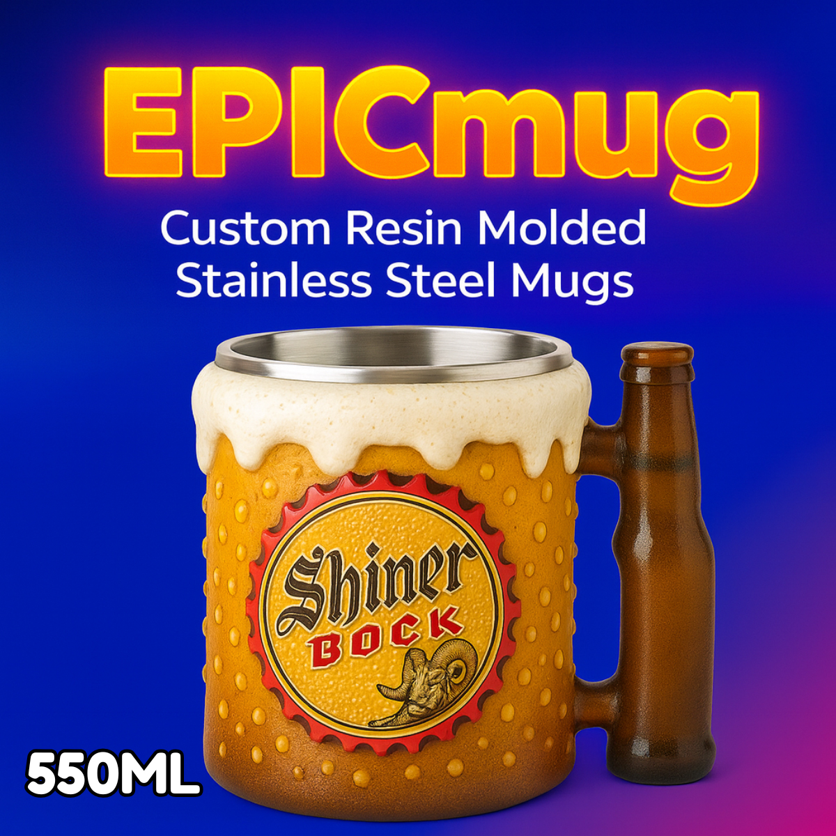 EpicMug Customizable Resin Molded Exterior Mug - Stainless Steel 550ML 14