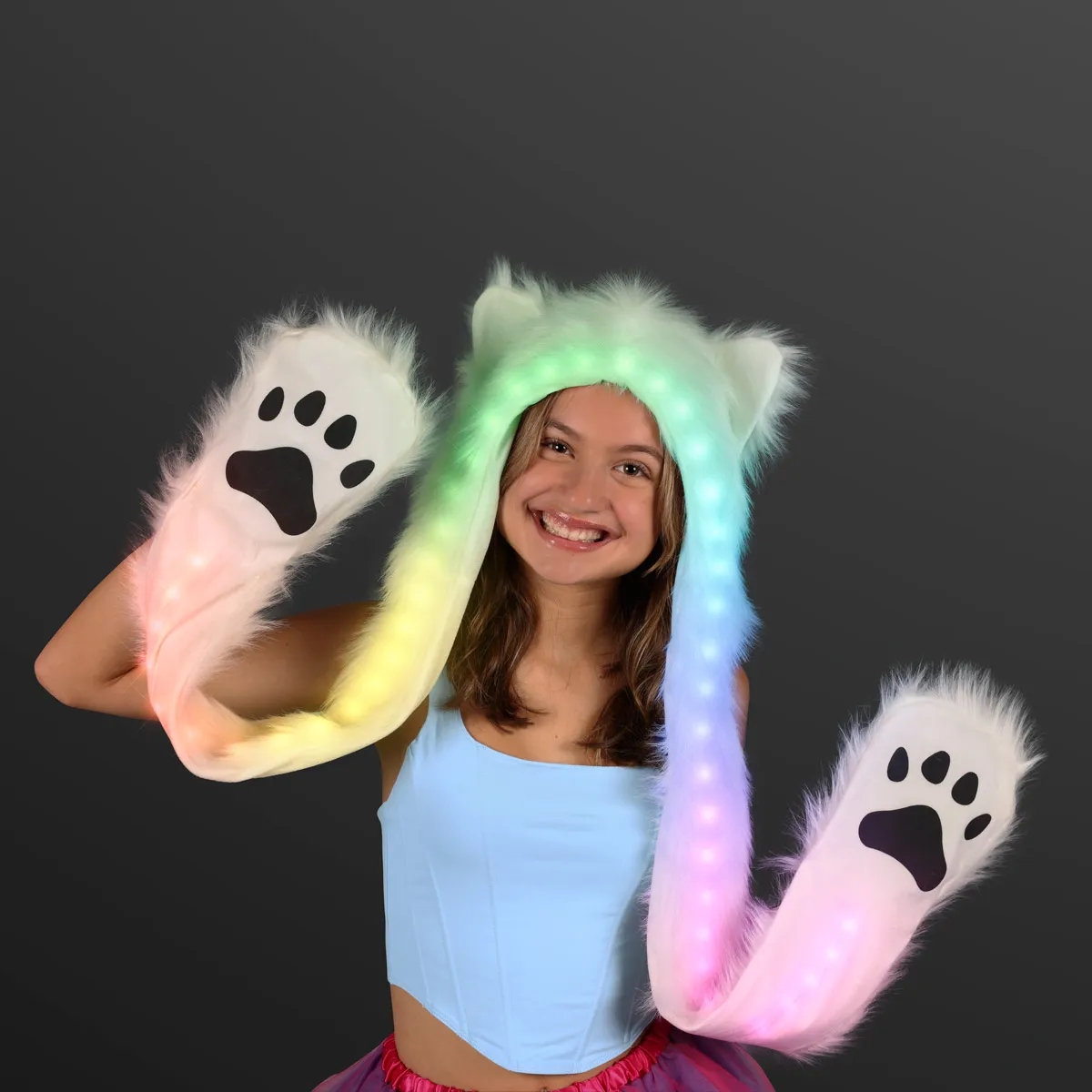 Faux Fur Hood Light Up Ears & Paws 3
