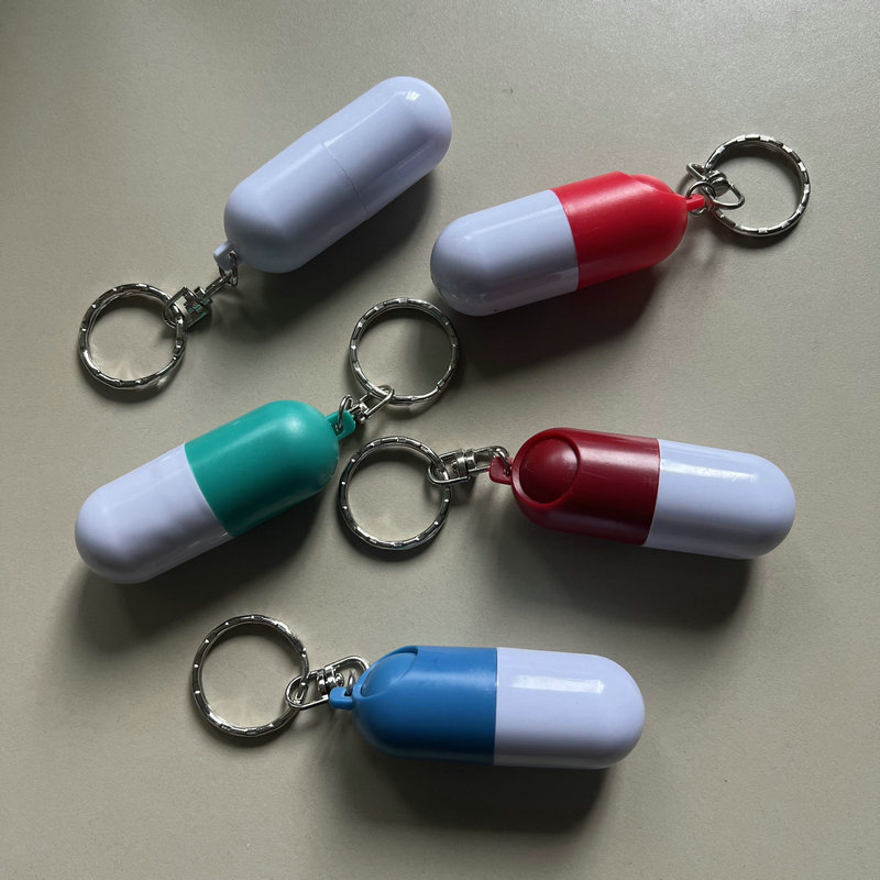 Capsule Shaped Pill Case Keychain 2