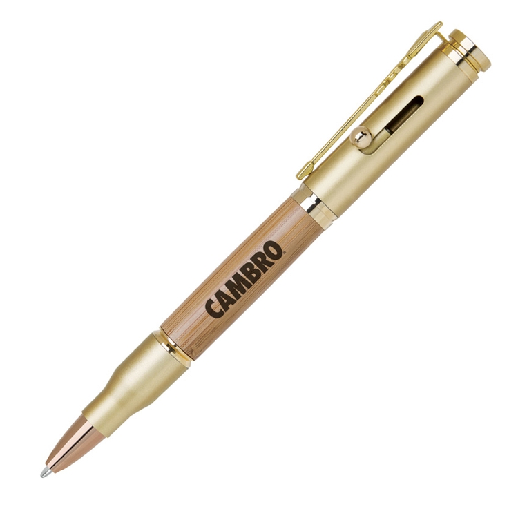 Bullet Brass Ball Point Pen (Satin Gold/Bamboo) 2