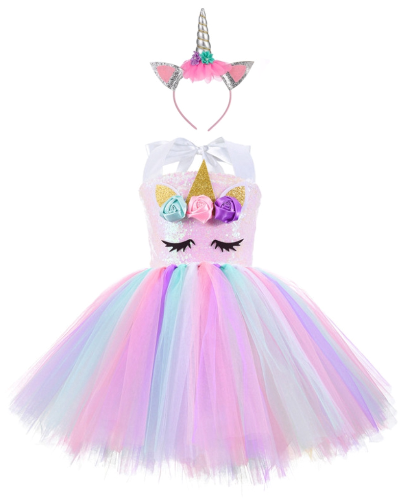 Unicorn Headband Sequined Skirt Princess Tutu Dress 1