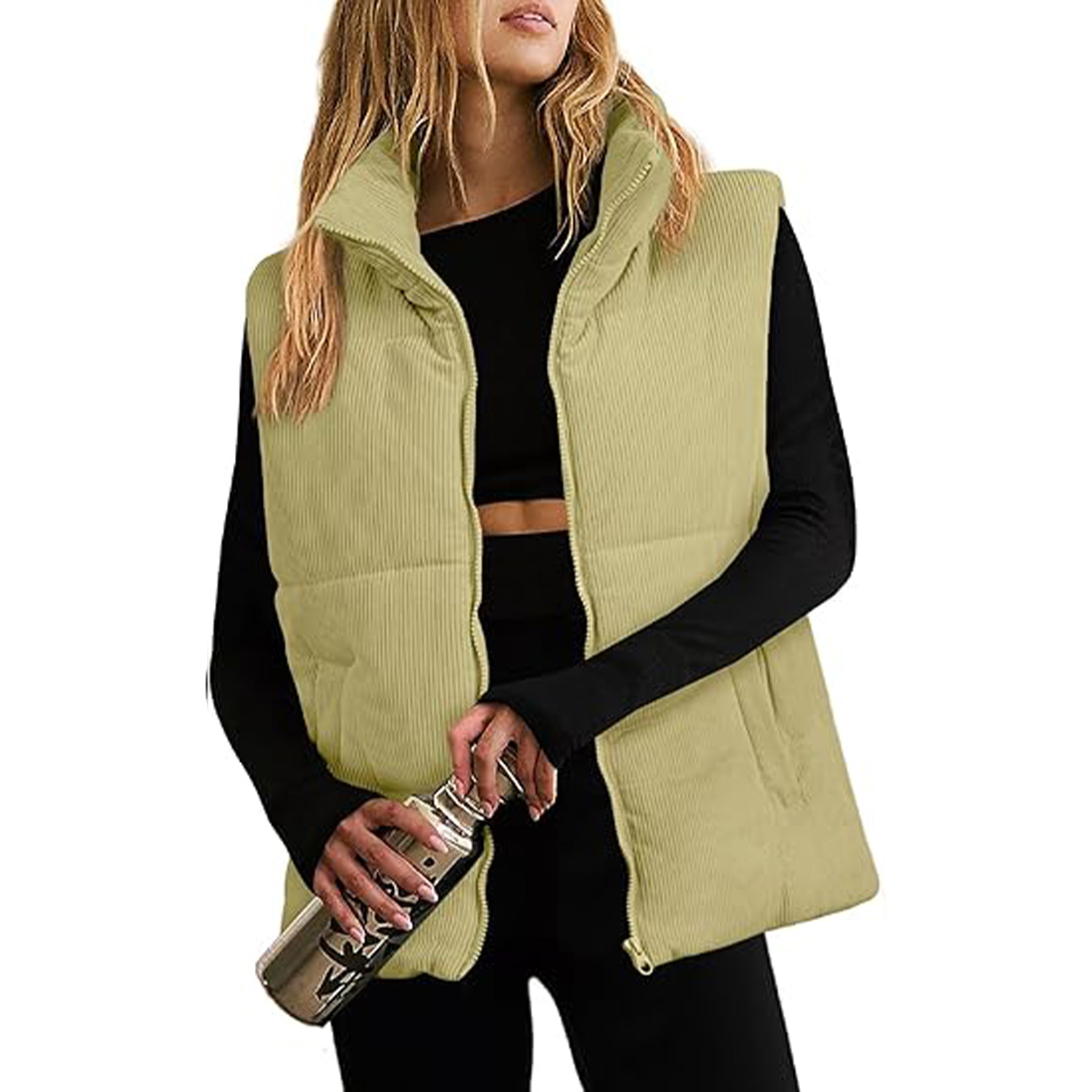 Corduroy Stand Collar Sleeveless Jacket 5