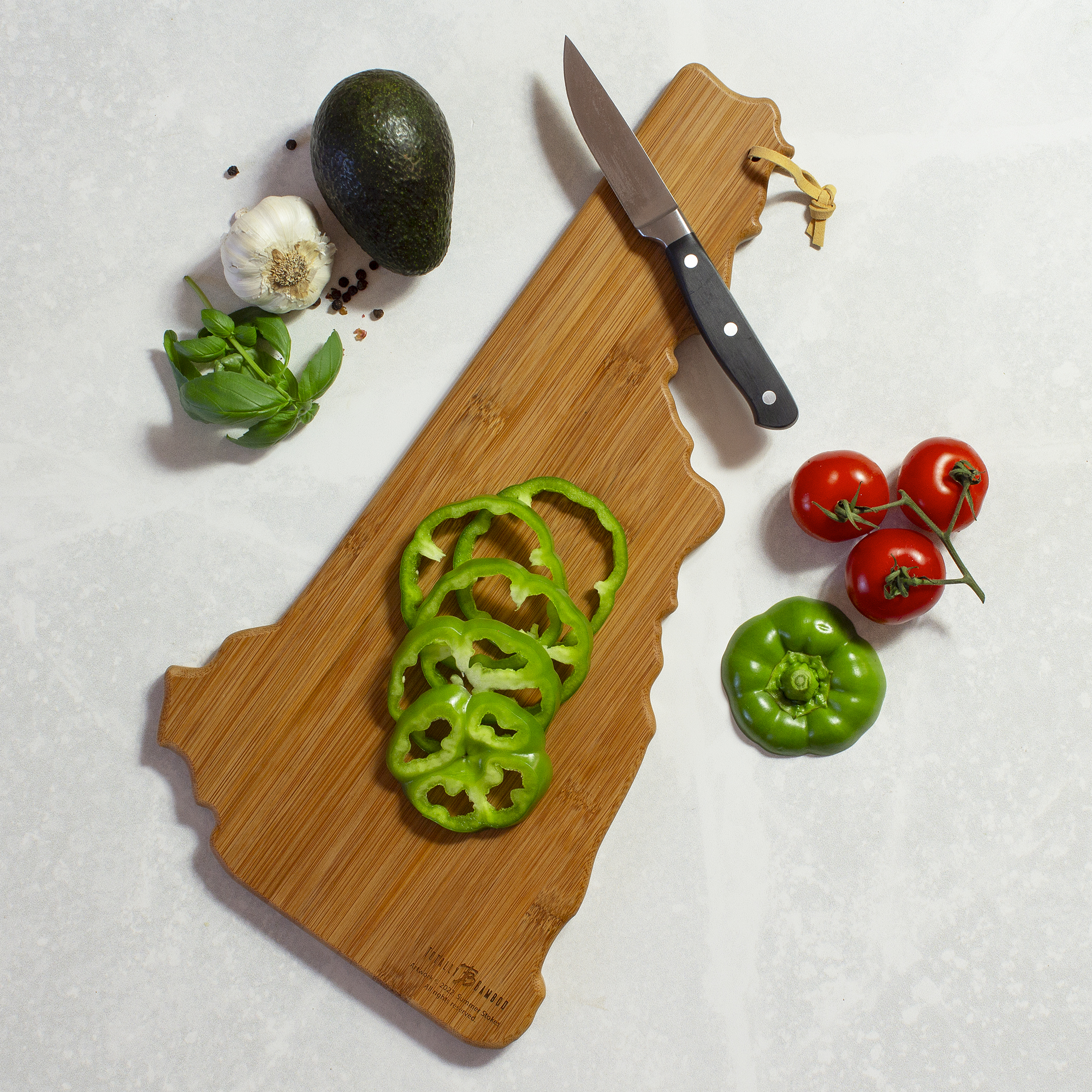 New Hampshire State Shaped Serving and Cutting Board with Artwork by Summer Stokes 6