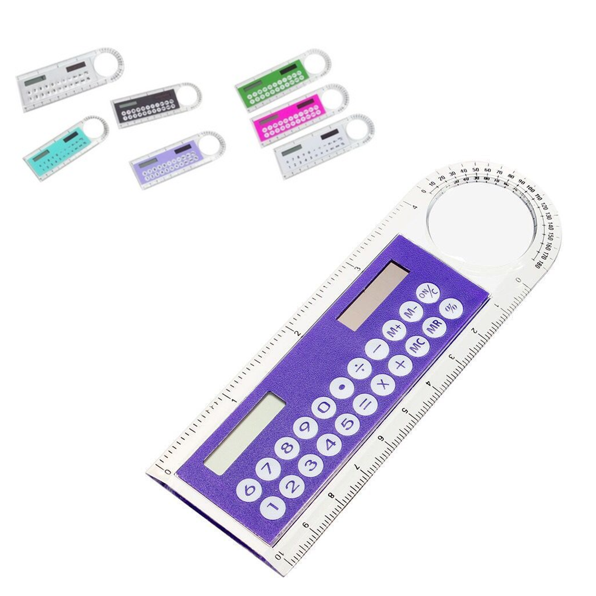 Mini 4-in-1 Solar 4" Ruler Calculator Angle Magnifier 5.2"L X 1.7"W 2