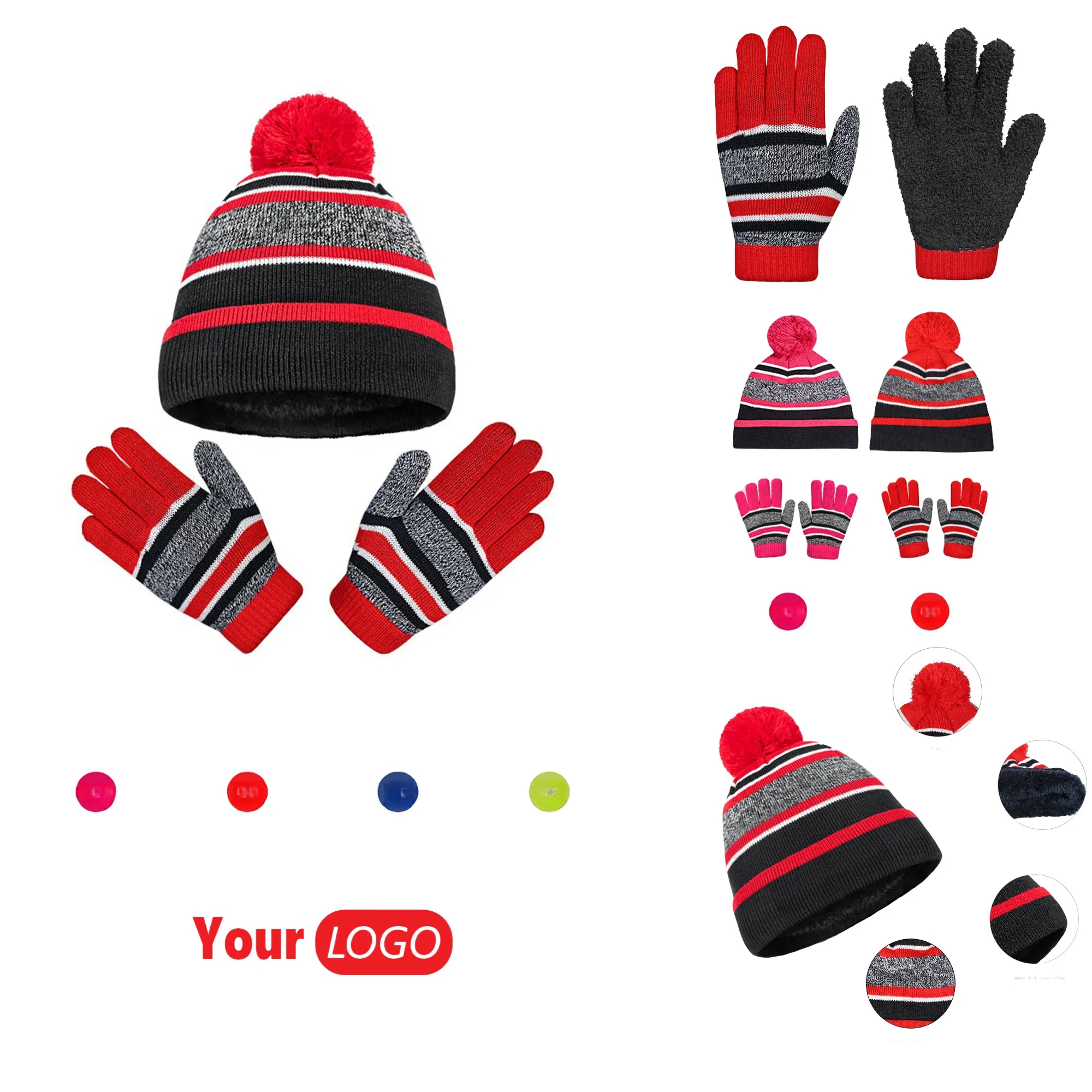 Two Piece Winter Solid Color Warm Children's Hat And Gloves 5