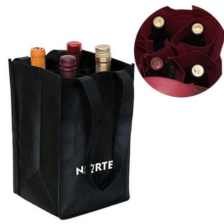 4 Bottle Non Woven Tote Wine Bag with Divider 2