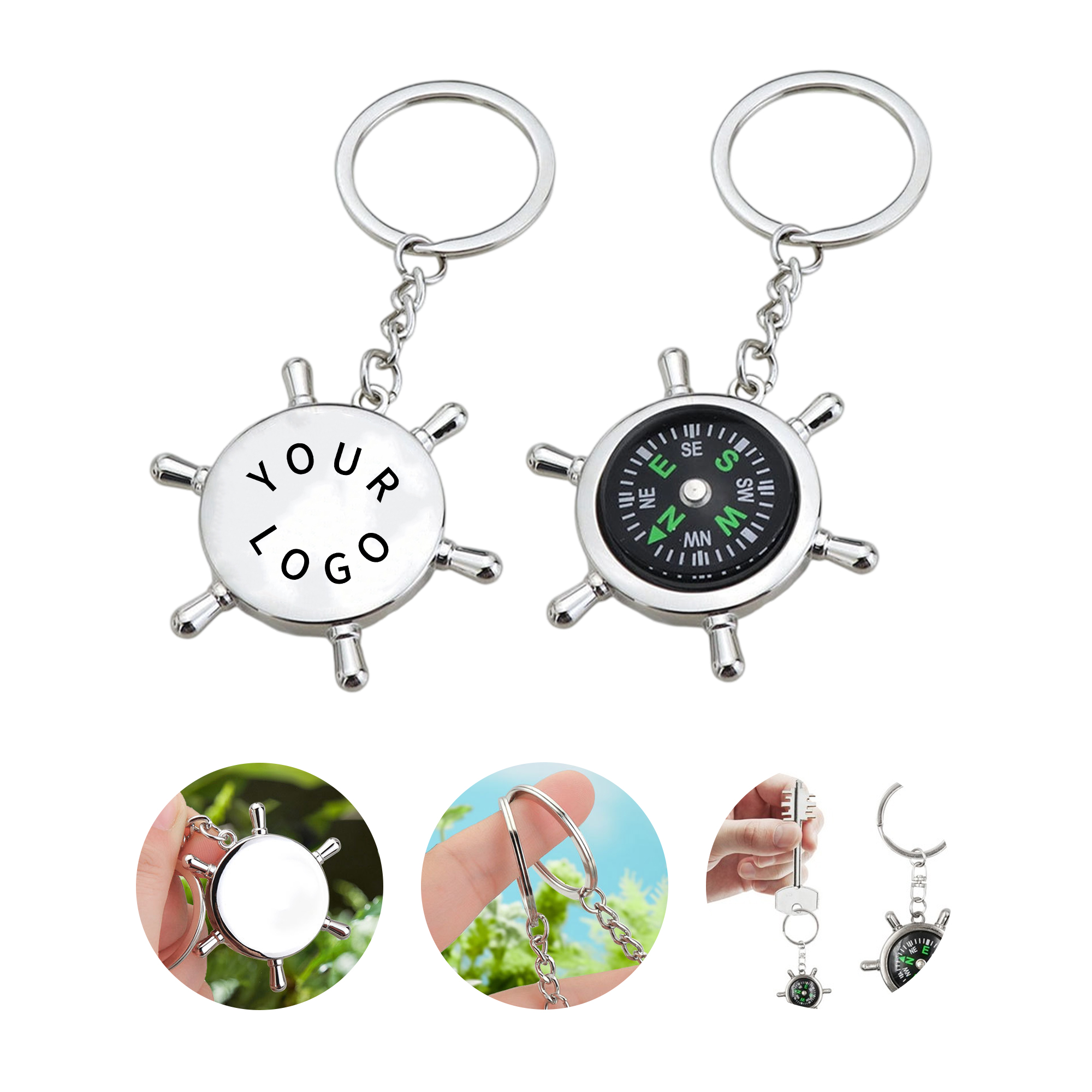 Metal Compass Key Chain With Laser Mark 3.34" 2