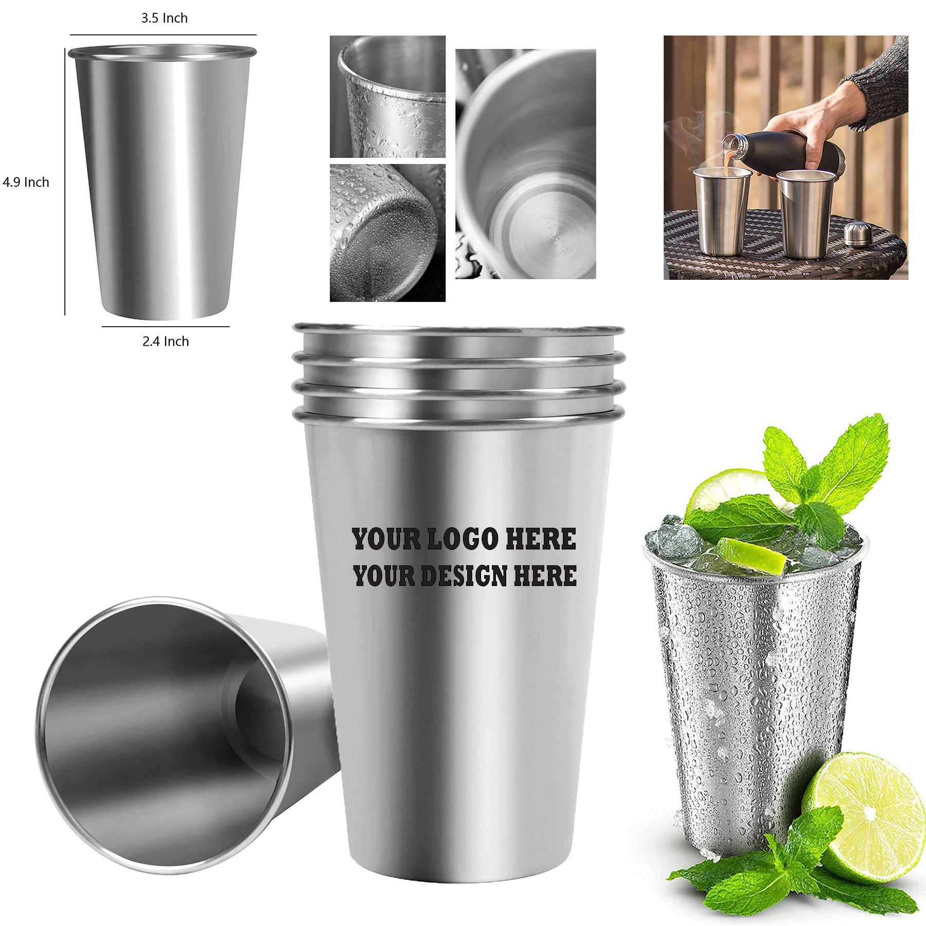 MOQ50Pcs 17oz Stainless Steel Water Mug Pint Cup 1