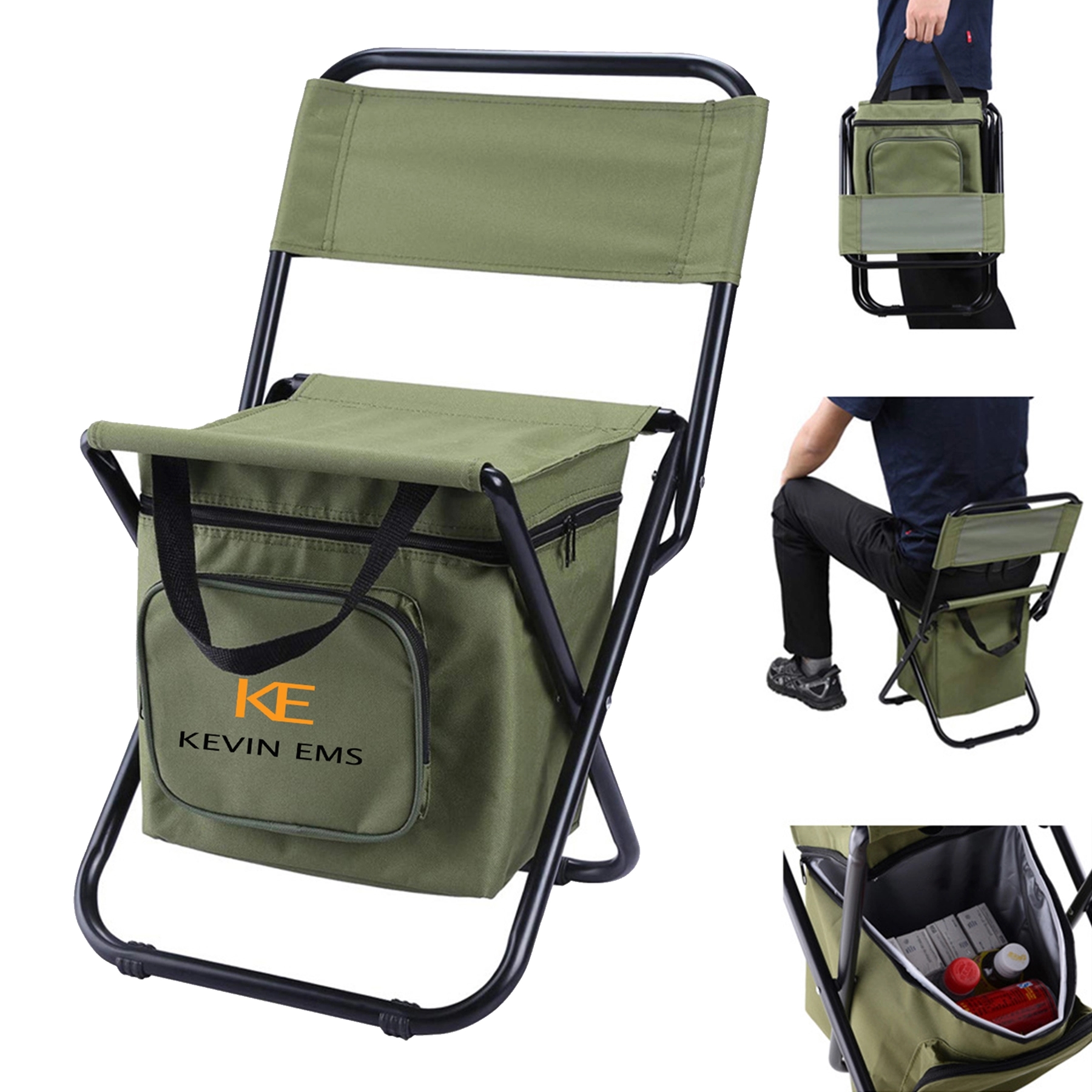 Folding camping chair with cooler bag 1
