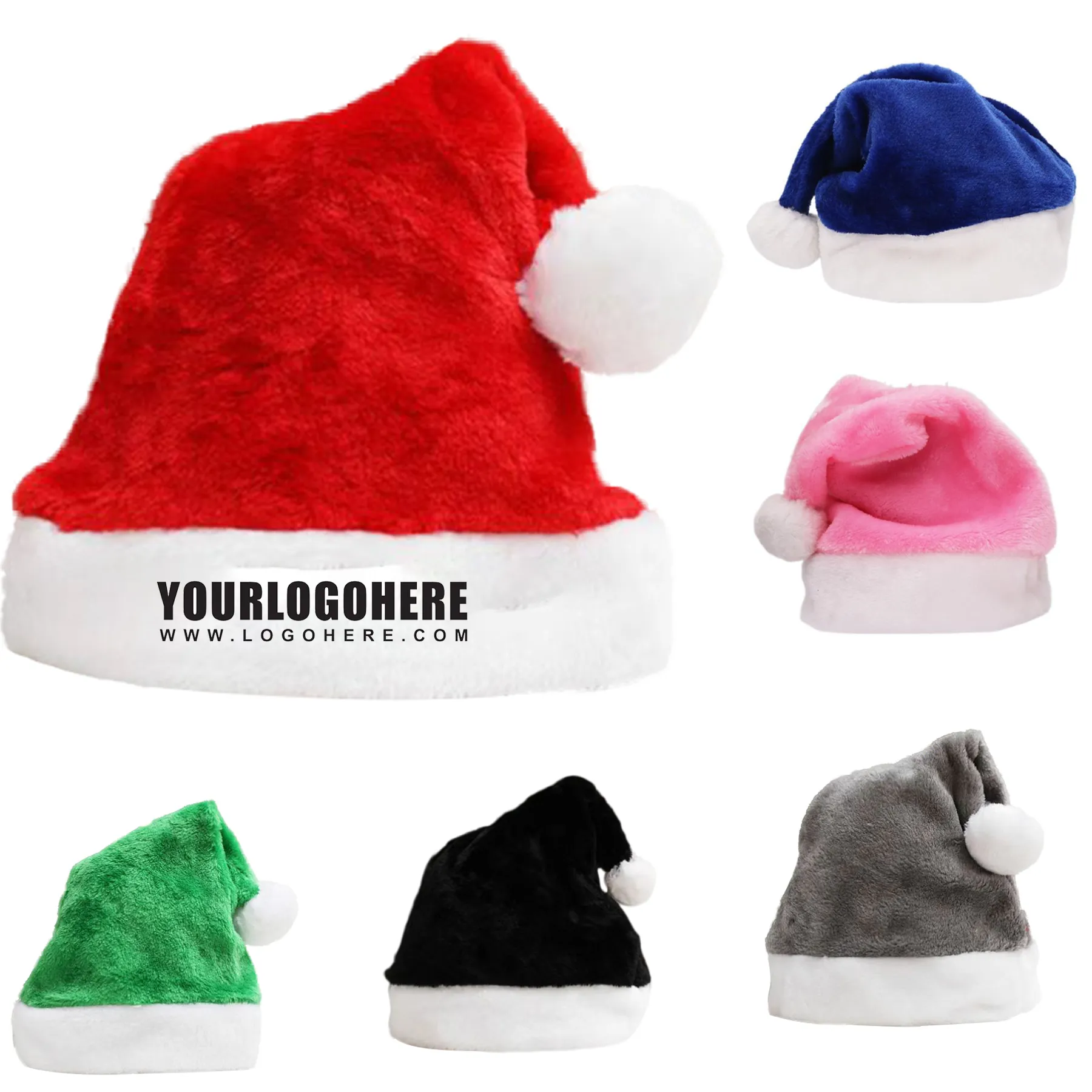 Adult Multicolored Short Plush Christmas Santa Hat 2