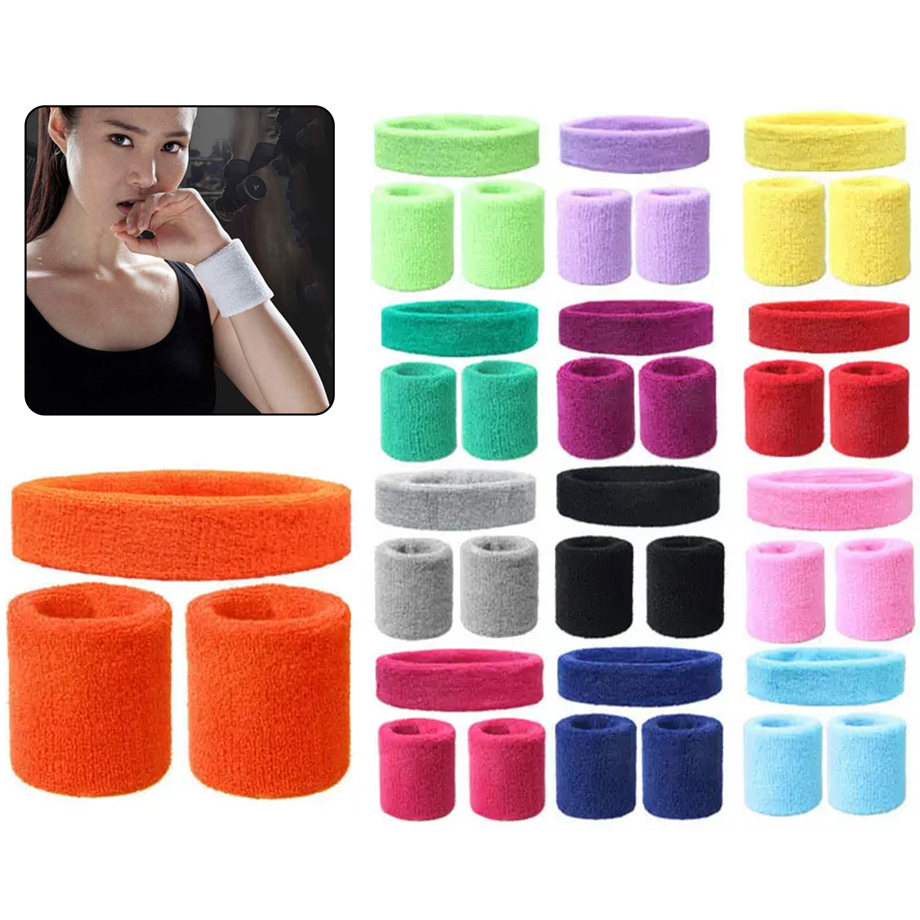 Solid Color 3 Pieces Bracer Wristband Sweatband 2