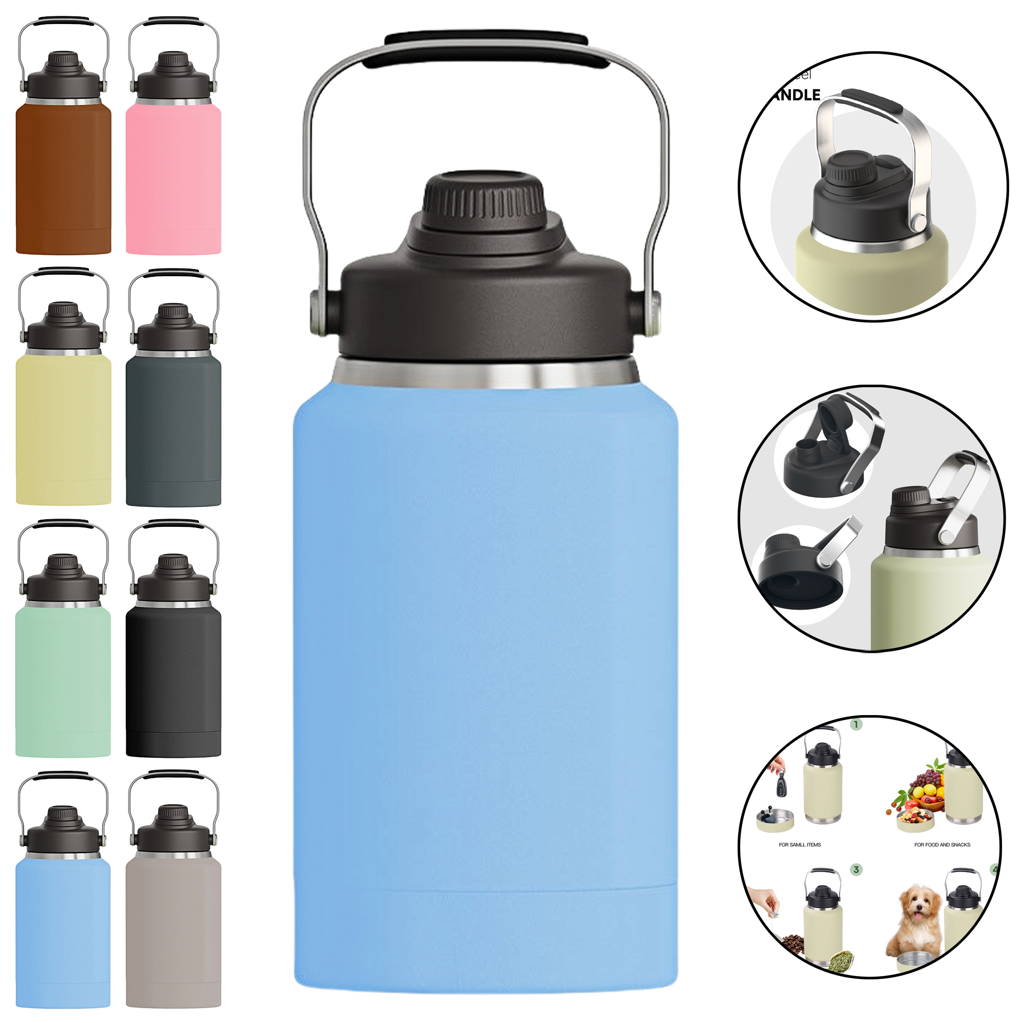 64oz Double Wall Stainless Steel Insulated Water Bottle with Pet Bowl 8
