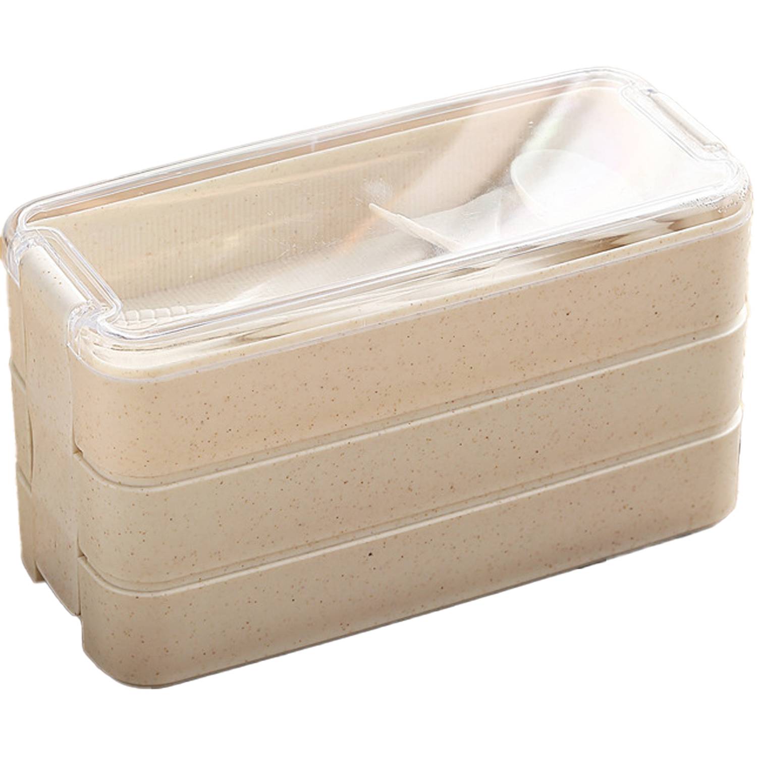 3 Tiers Wheat Straw Lunch Box w/Utensils 6