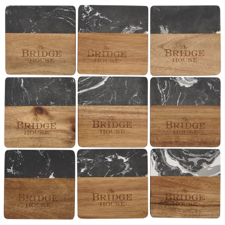 Black Marble and Wood Coaster Set 9