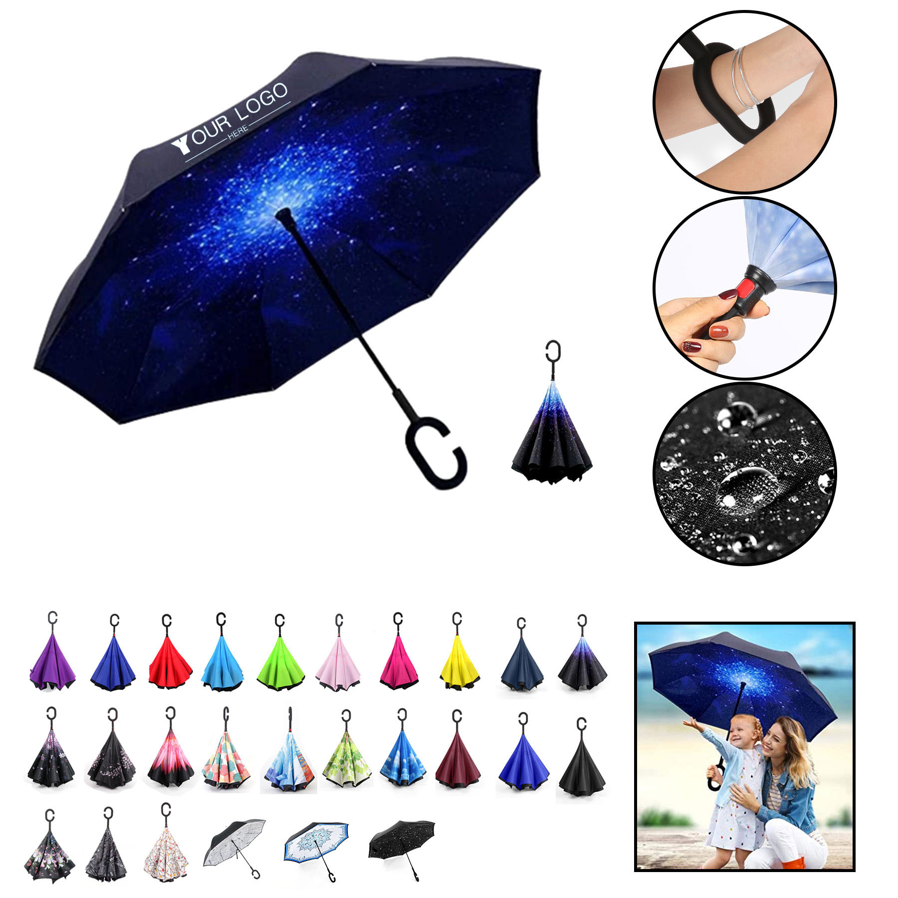 Upside Down Umbrella With C-Shaped Handle 1