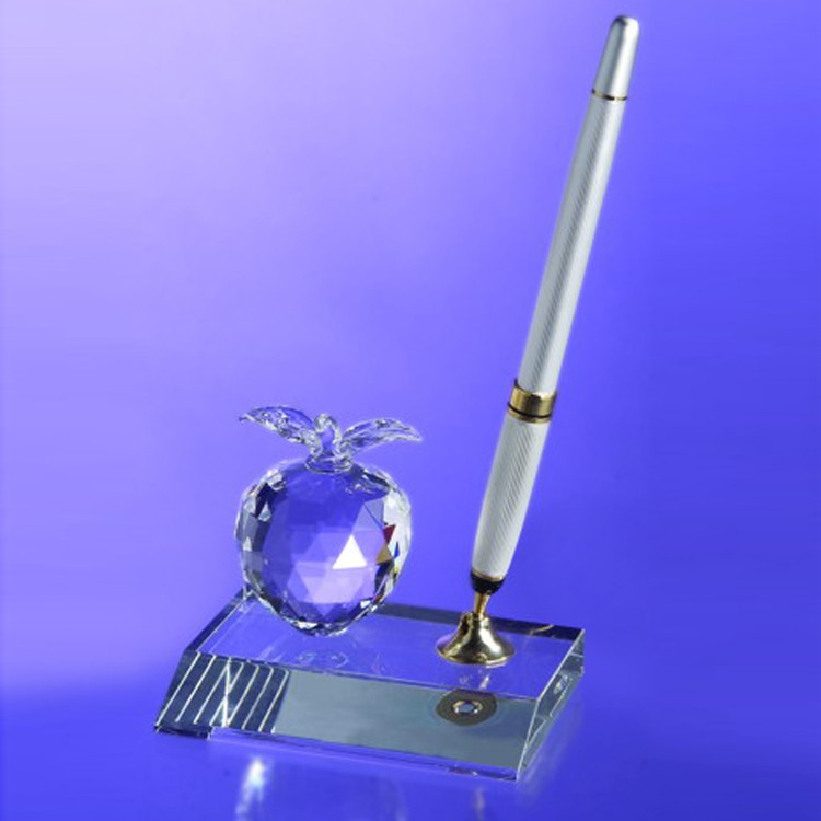 Desktop, Award-Crystal Apple Pen Set w/ Silver Ballpoint Pen_D442CA 1