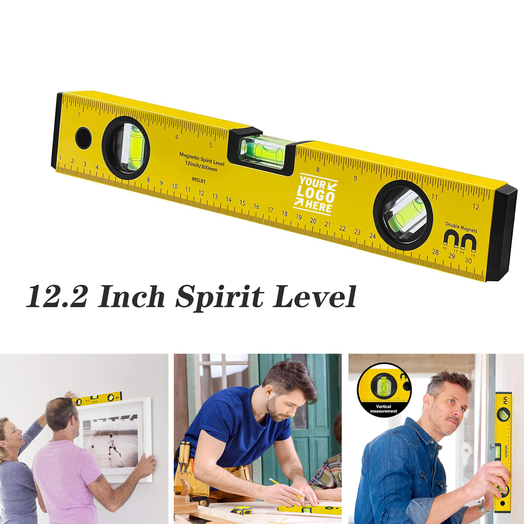 12.2 Inch Protable Magnetic Torpedo Spirit Level with 2 Magnets 2 Units 45/90/180 Bubbles 2