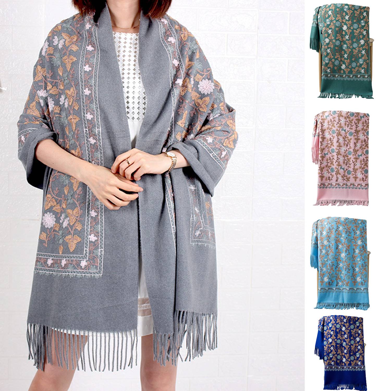 Womens Polyester Winter Tassel Wrap Shawl 10